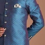 Handmade Royal Blue Leaf Pattern Brocade Silk Sherwani | Elegant Ethnic Wear | Jaipurio